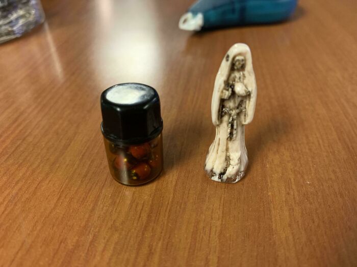 Found These Outside The Door Of My Workplace On The Ground, They’re Only An Inch Tall, No One Knows How They Got There Or What They Mean. The Vial Has Little Fake Ladybugs In It…creepy. Good Or Bad Vibes?