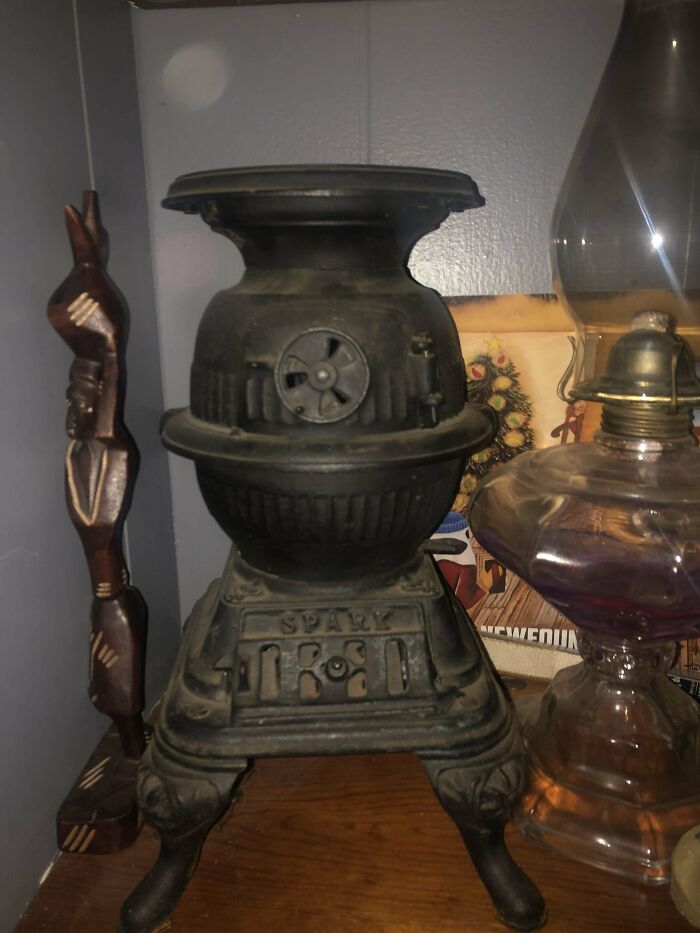 Mini Cast Iron Pot Belly Stove, Used By Door-To-Door Salesmen To Demo. We Used It To Make Coffee After A Few Power Outages After Hurricanes