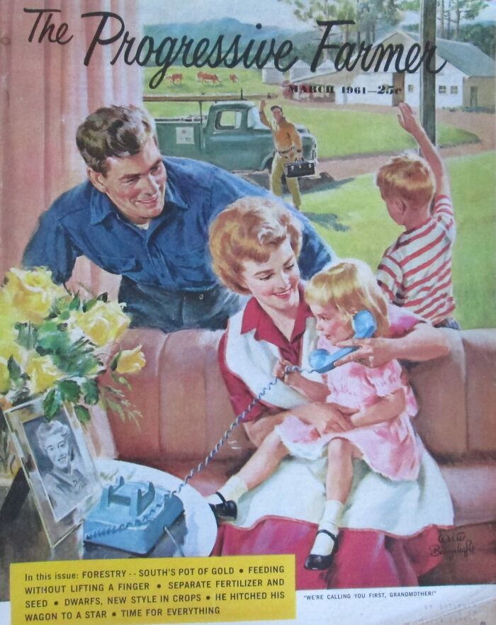 March 1961 Cover Of The Progressive Farmer. Getting A New Phone! "We're Calling You First, Grandmother!"