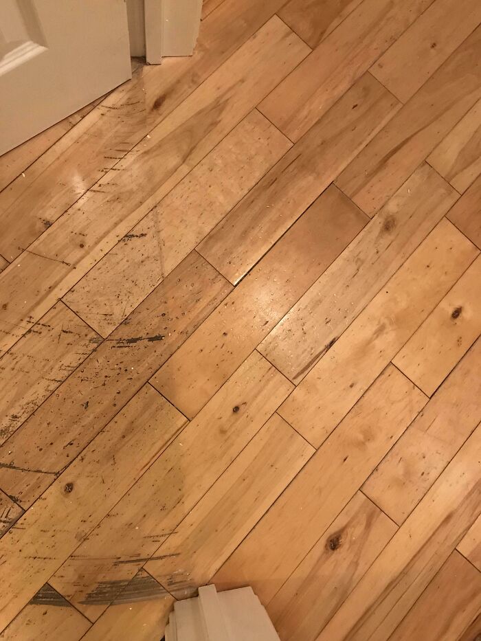 Our Flooring Is Really Old And Needs Replaced But In The Meantime I Scrubbed The Little Entryway By Hand, With The Door Closed. When I Opened The Door You Could See The Difference!