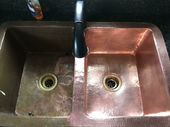Copper Sink Before And After Cleaning