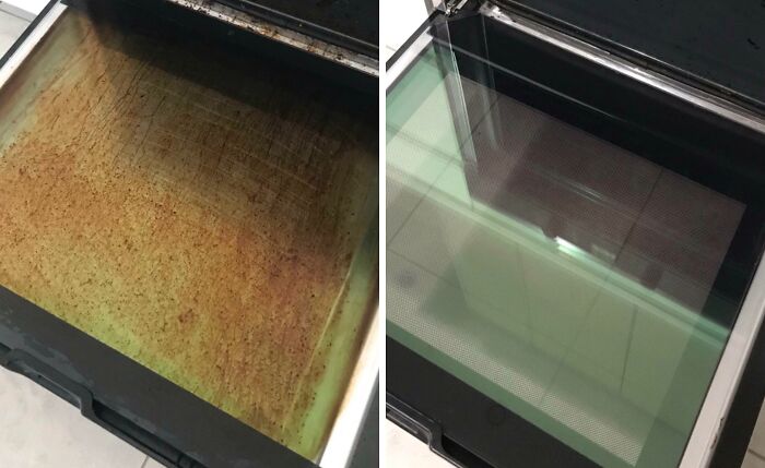 Oven Door, Before And After. Didn’t Realise There Are 4 Panes Of Glass- 3 Of Which Are Satisfyingly Removable!