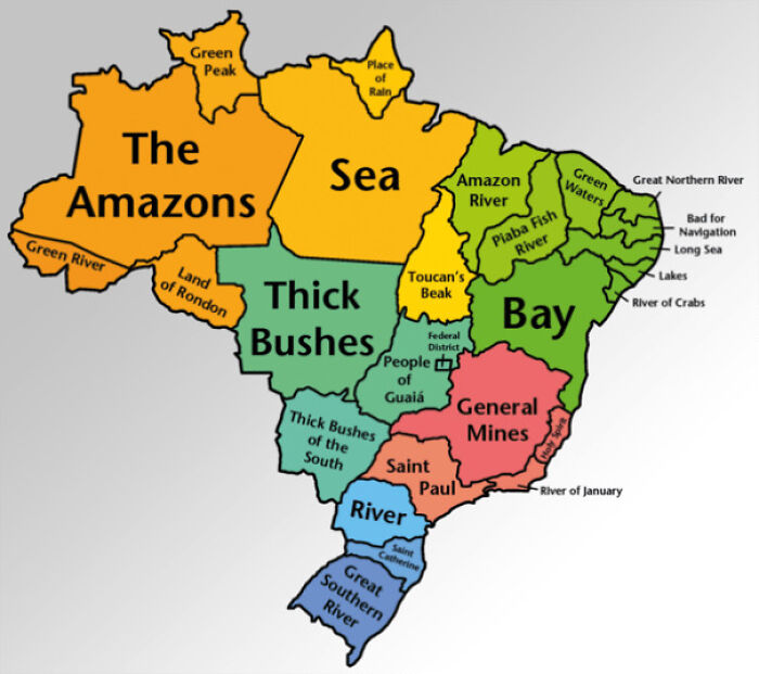Map Showing Brazilian State Names Translated Literally Into English