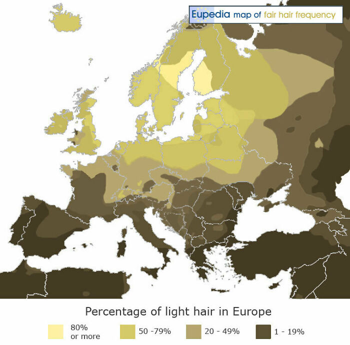 Percentage Of Light vs. Brown Hair In European Countries