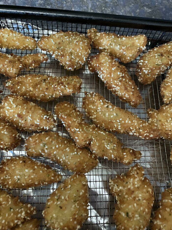 Add Untoasted Sesame Seeds To Panko And Fry As Usual Served With Honey Mustard Dipping Sauce