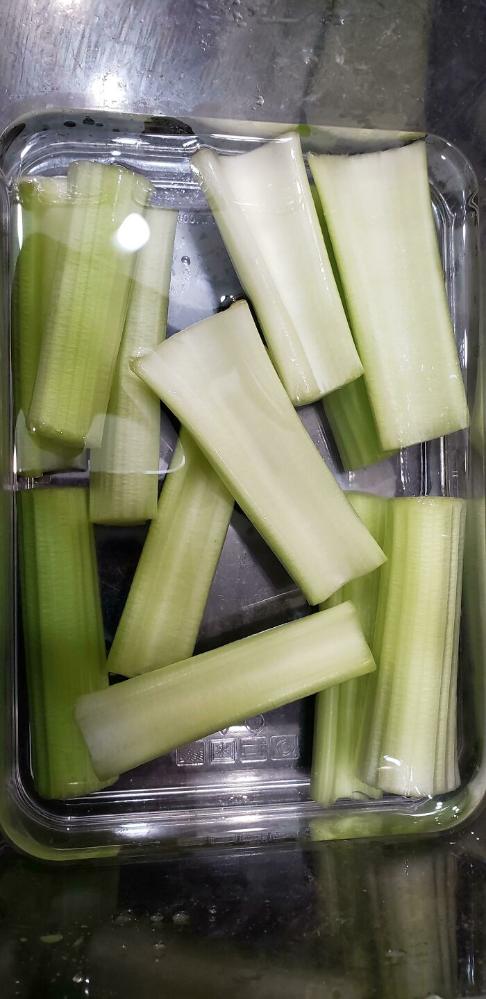 Cut Celery And Place It In Water For Storage. Lasts Longer And Stays Crispy