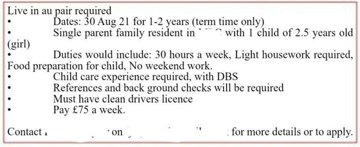 Would've Thought This Was A Joke If I Didn't See It On The Local Newspaper. Live-In Au Pair For £2.50/Hr While Minimum Wage Here Is Around £7