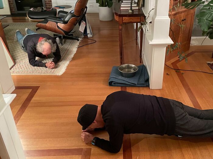 Our 80-Year-Old Friend Is Visiting. Our 75-Year-Old Neighbor Came Over And Now They're Planking