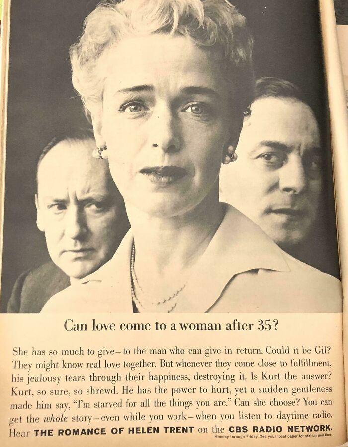 Glad This Is Laughable Today - Advertisement For Radio Drama Show Asking If Women Over 35 Can Be Loved
