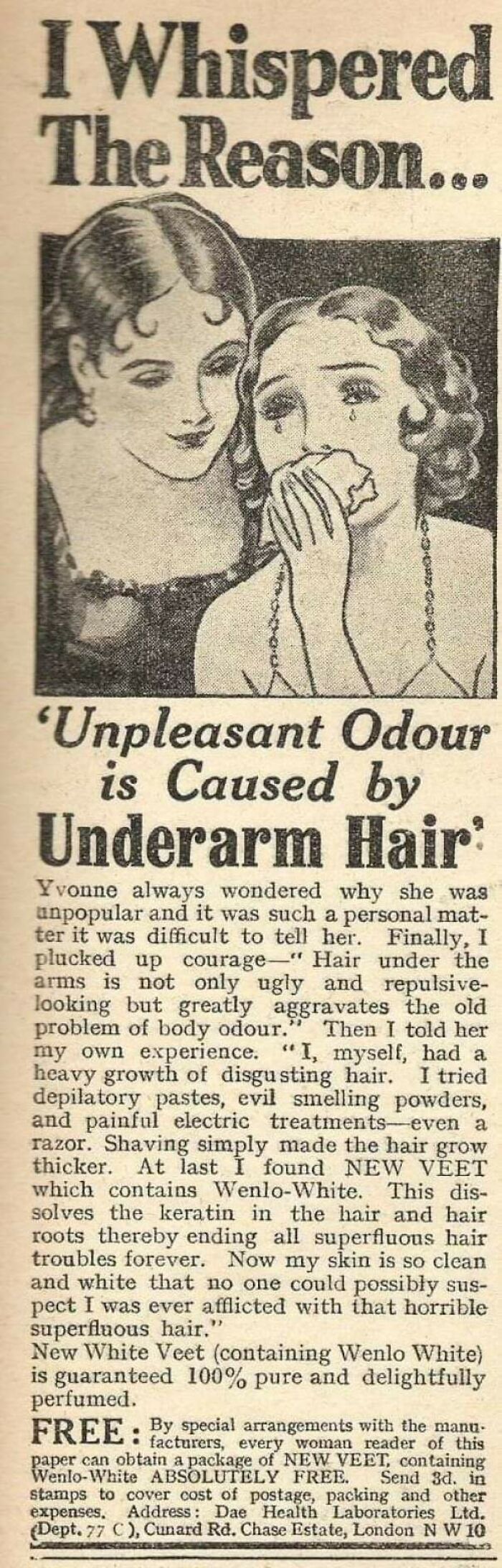 Unpleasant Odour Is Caused By Underarm Hair (1930s)