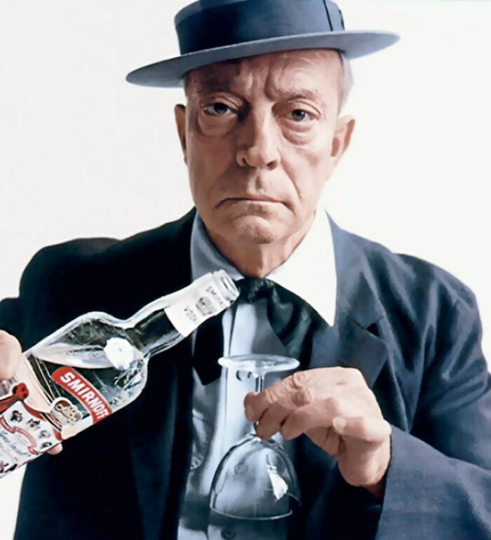 1958 Ad For Smirnoff Vodka Featuring Buster Keaton