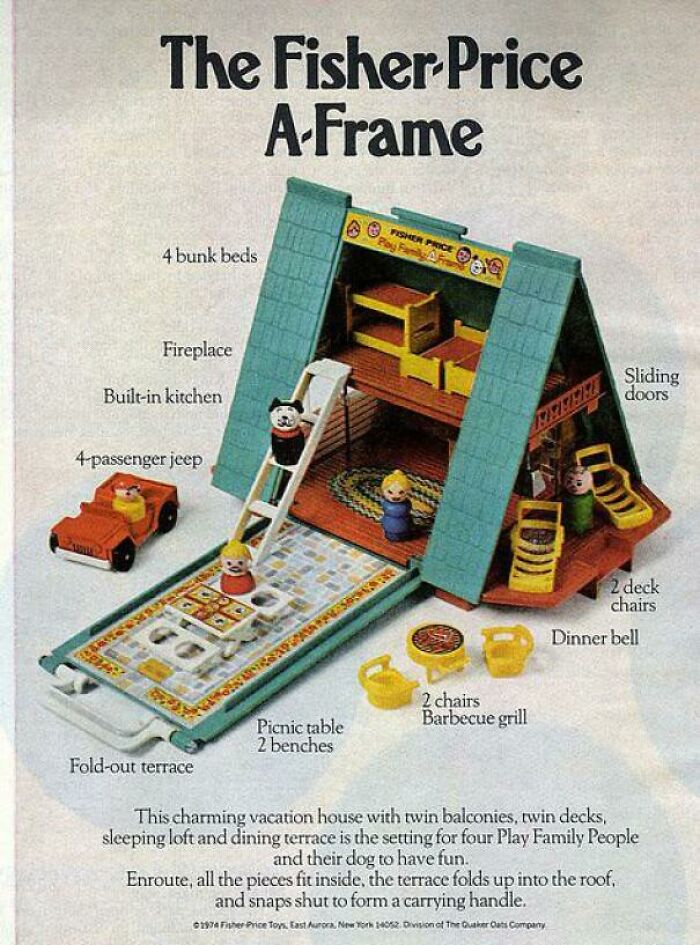Fisher Price A-Frame Toy House Print Ad. Who Had One Of These, Or The Classic Colonial House? Me, Me! Early 1970s