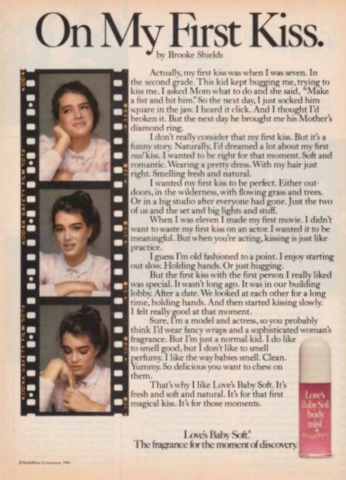 On My First Kiss By Brooke Shields For Love's Baby Soft Fragrance, 1980