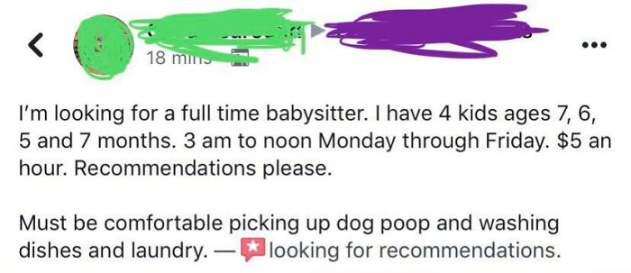 Full-Time Babysitter For $5/Hr For 4 Kids. Plus Cleaning My House And Picking Up Dog Poop