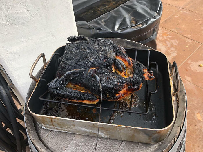 Grandfather Tried To Cook A Turkey In A Pizza Oven Today