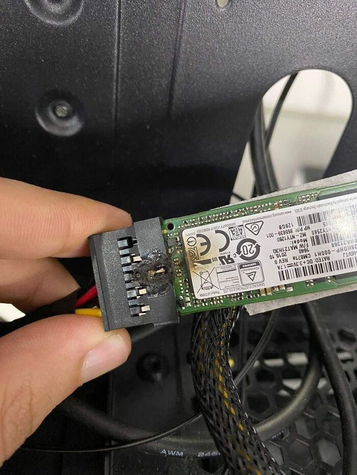 Someone Plugged A M.2 Sata Directly Into Sata Power (Found On Facebook)