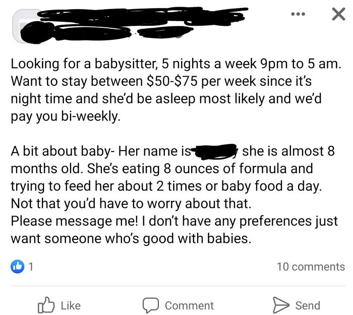 Who Wouldn't Want To Watch An Infant For $1.25/Hr On 3rd Shift?