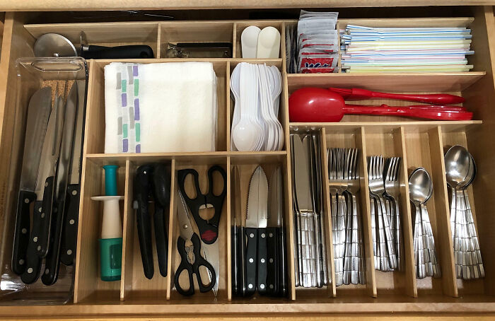 My Favorite Drawer Organizing Hack. I Made This Customized Drawer Organizer Using A Piece Of Foam Board From Dollar Tree, Contact Paper I Found On Amazon And Some Tape