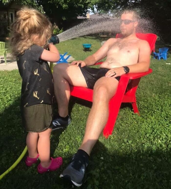My Daughter's Favorite Way To Cool Me Off After A Long Run On A Hot Day