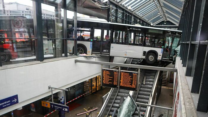 Bus Crashed Through A Glass At The Train Station In Hamburg