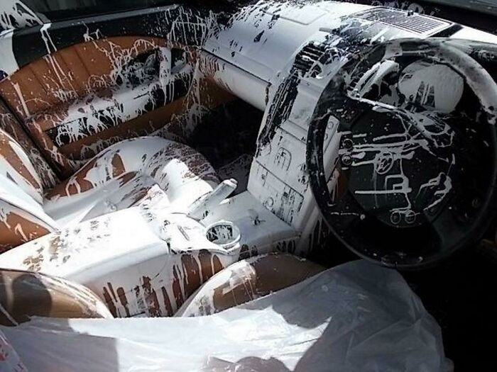 Pro-Tip: When Transporting Paint Makes Sure It Is Properly Secured. Especially If You Are Driving In A $90,000 Maserati