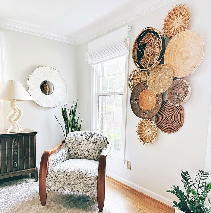 wall decorated with different baskets