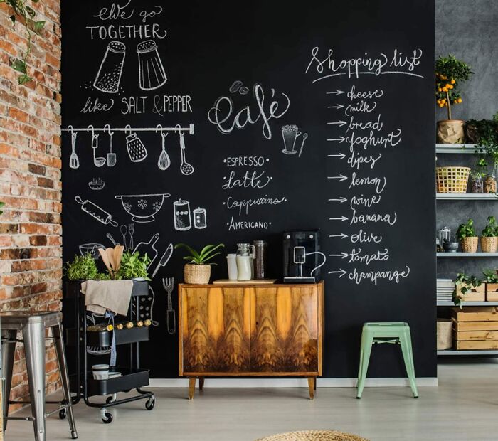 Room with chalkboard and table