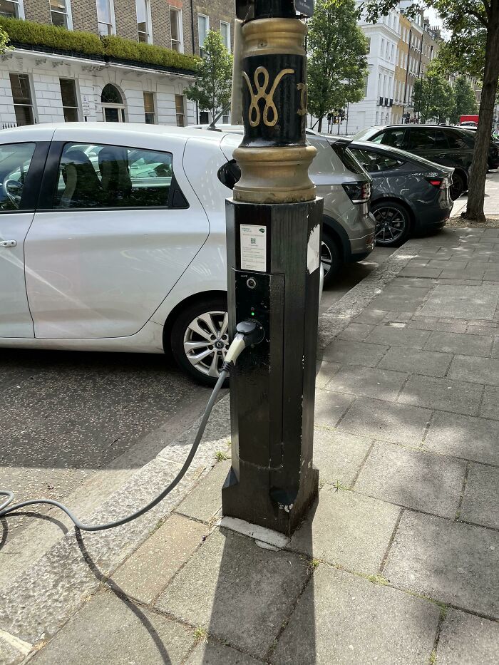 Victorian Lamp Post Turned Into An Electric Car Charger, London, UK