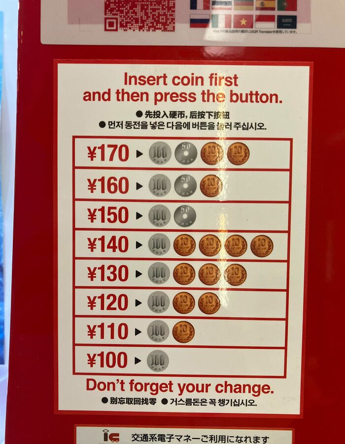 This Vending Machine Has A Visual Representation Of Various Prices For Tourists Who Are Unfamiliar With Local Coins