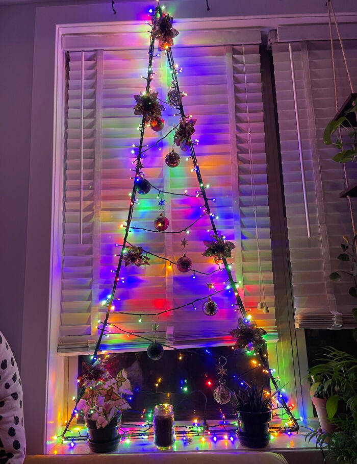 No Tree? No Problem. Lights, 3 Hooks To Anchor The Lights And Ornaments I Already Had