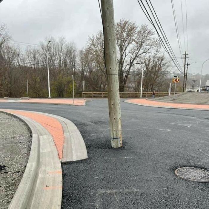 Nearby Town Got A New Roundabout With An Obstical To Look Out For