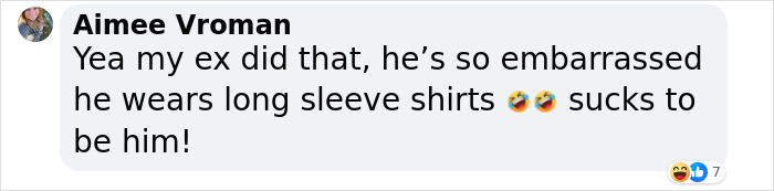 A comment mocking a man for a tattoo symbolizing love with his girlfriend. A comment mocking a man for a tattoo symbolizing love with his girlfriend.