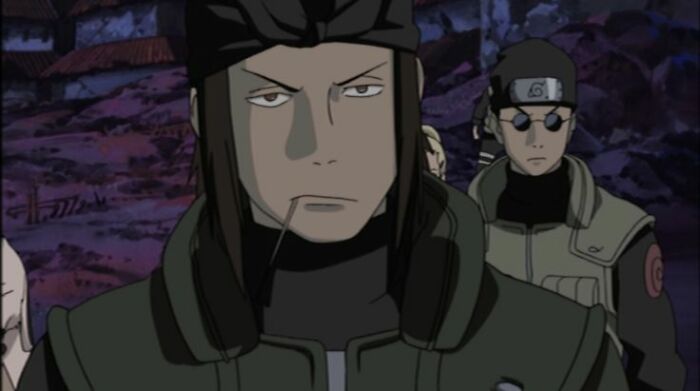 Genma Shiranui looking at someone with toothpick in his mouth 