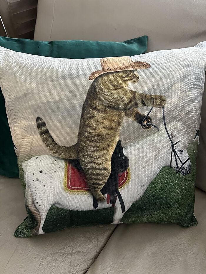 Get Ready For A Pillow Rodeo With The Cat Cowboy On A Horse Throw Pillow Cover - It's 'Meow' Or Never For A Cozy, Western-Themed Adventure