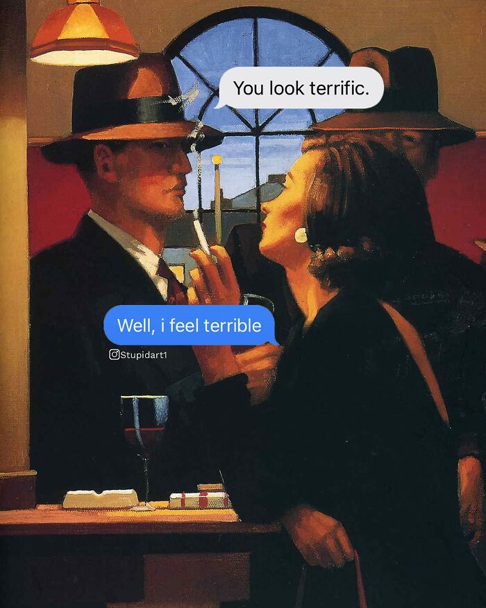 Old Painting With Modern Text Messages