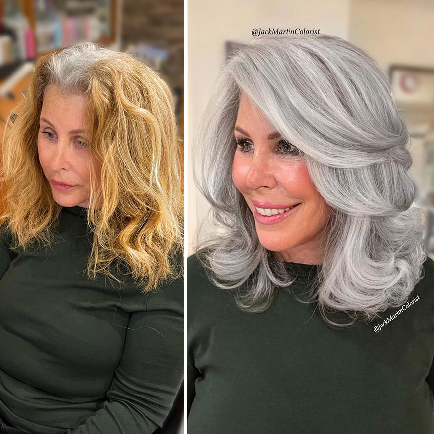 20 People Before And After Embracing Their Natural Gray Hair, With The ...