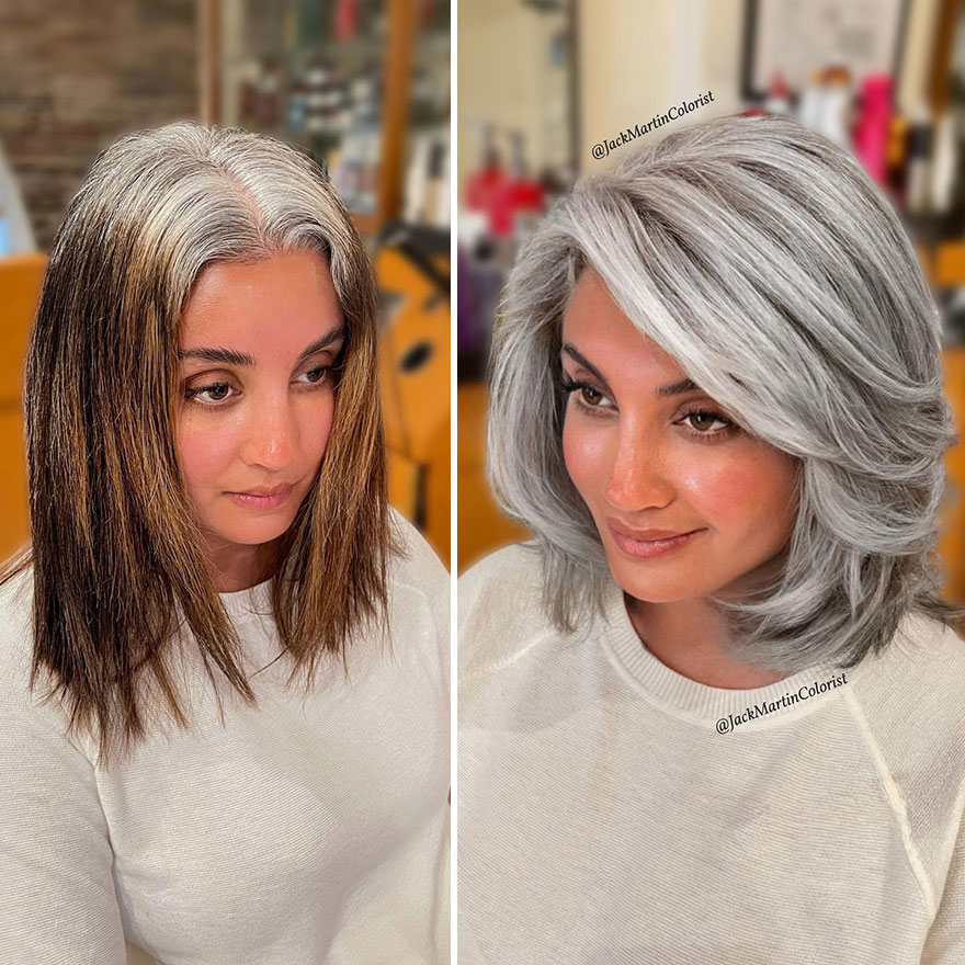 20 People Before And After Embracing Their Natural Gray Hair, With The ...