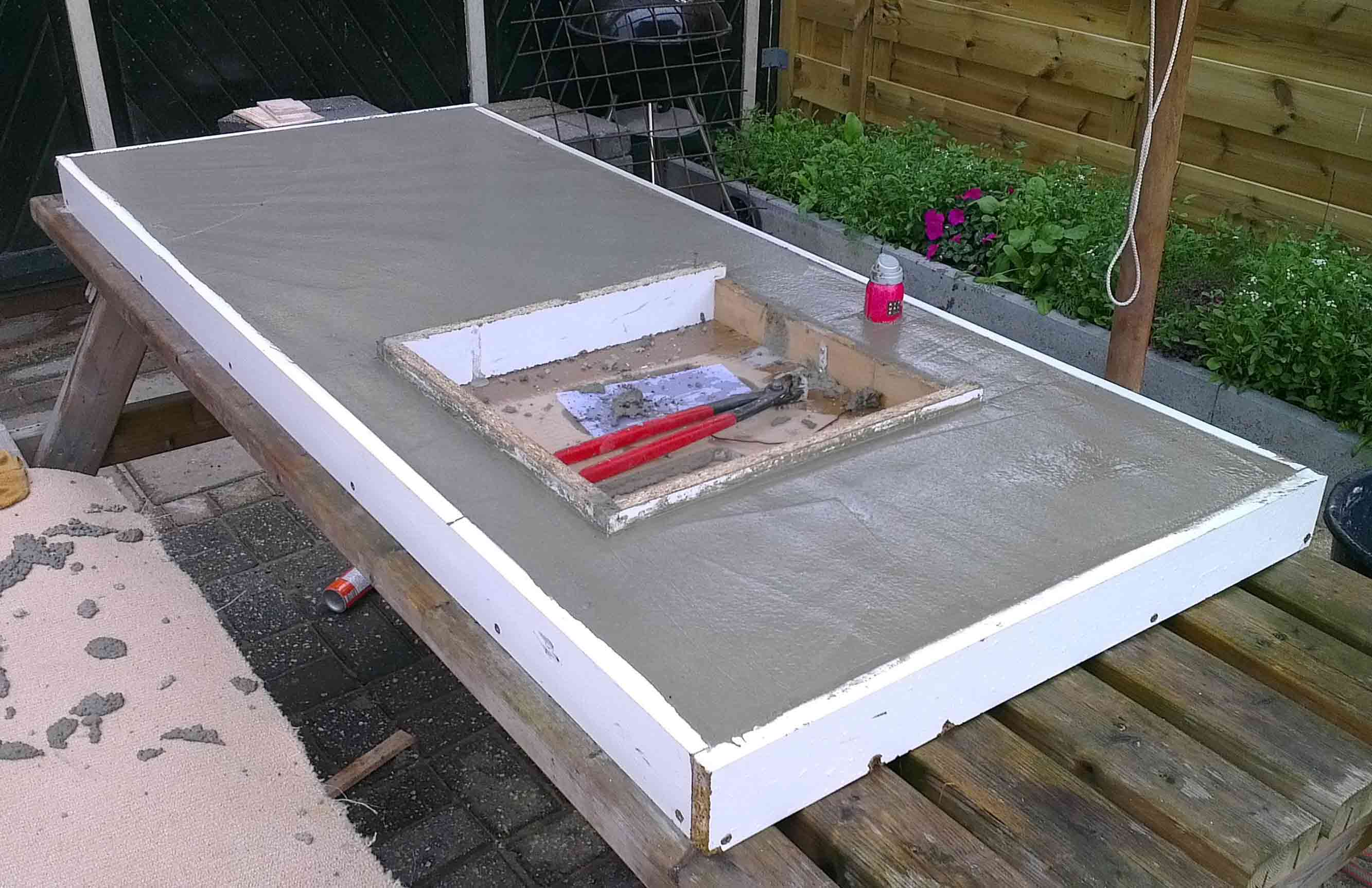DIY concrete countertop in process