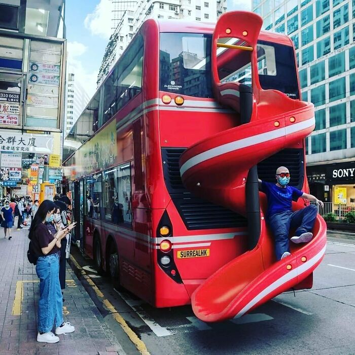 Hong Kong Bus - Slide Getting Off The Bus Has Never Been Such Fun. Bus In Hong Kong