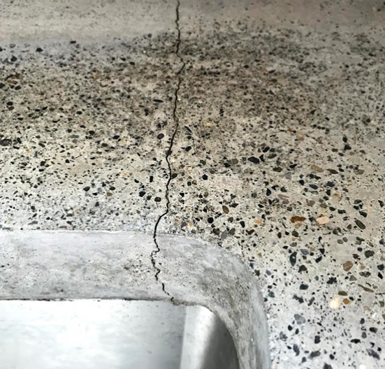 The DIY concrete countertop with a crack