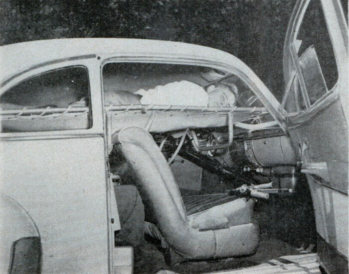 In 1954, The Traveler Could Install A Relief Bunk In His Car – An Aluminum Cot That Extends Above The Seats From Front To Rear