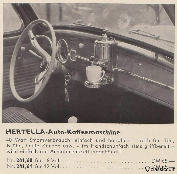 Mixing Hot Water With A Moving Vehicle Is Probably Not The Smartest Idea Ever, But That Didn’t Deter German Company Hertella From Producing And Marketing A Coffee Machine Specifically Designed For The Volkswagen Beetle