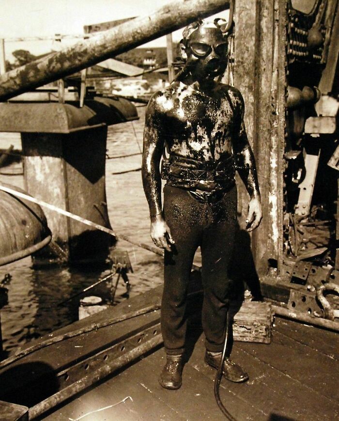 A Diver Photographed After Ascending From The Oily Interior Of The Sunken Battleship Uss Arizona. Photograph Taken At Pearl Harbor, Hawaii In The Days Following The Attack On Pearl Harbor In December 1941
