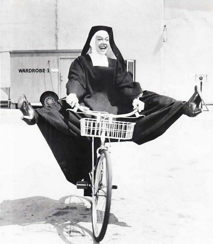 Rosalind Russell Riding Bicycle On The Set Of “The Trouble With Angels” (1966)