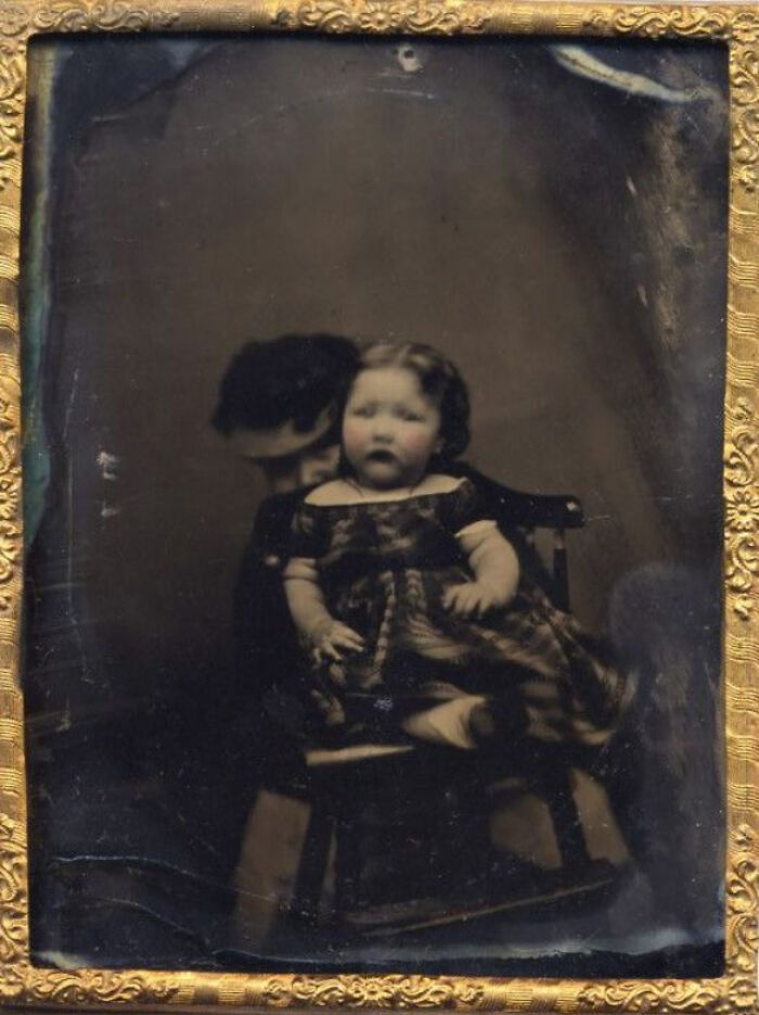 Vintage Studio Photos Of Victorian Baby With Their Half-Face Hidden Mother