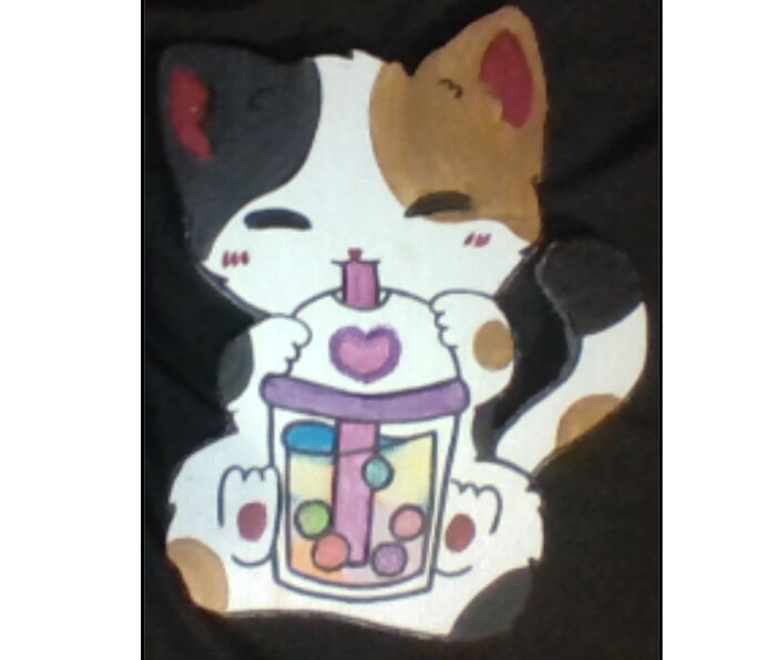 My Kitten Lucy Drinking Boba (Made In My Art Class)