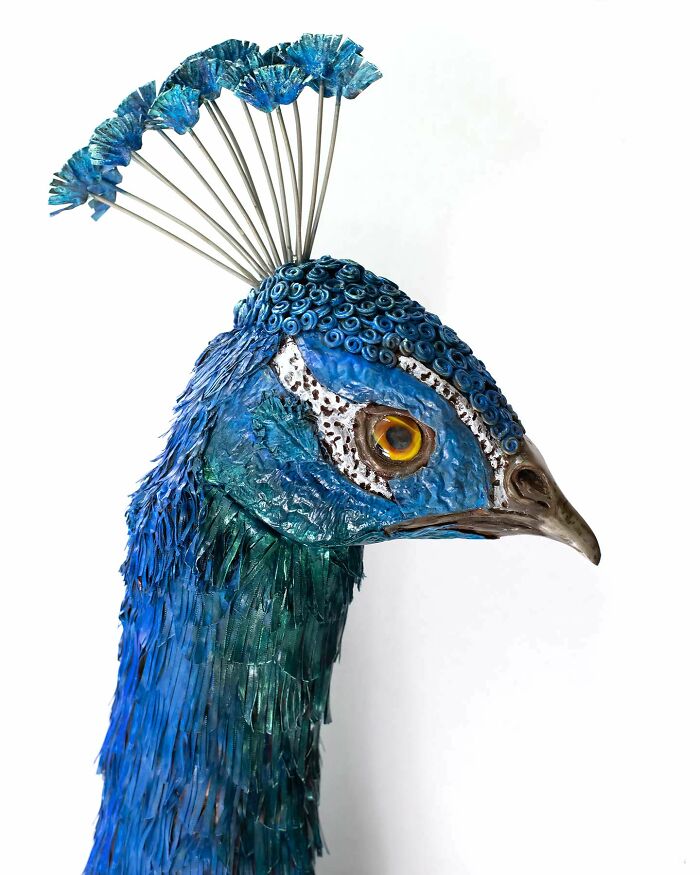 I Spent A Year Making This Life-Sized Peacock Sculpture One Feather At A Time