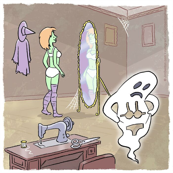 A Comic About A Ghost Trying On Clothes