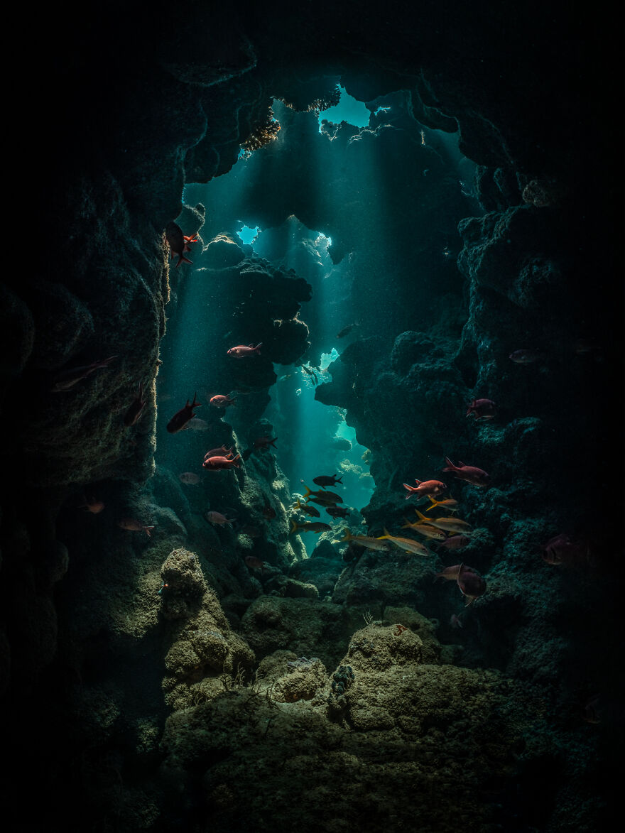 A photograph of an underwater cave