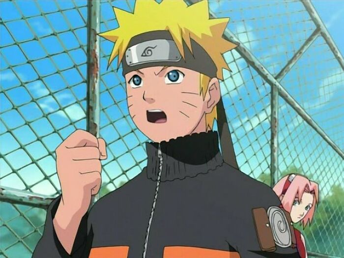 Naruto Uzumaki shouting with his fist up 